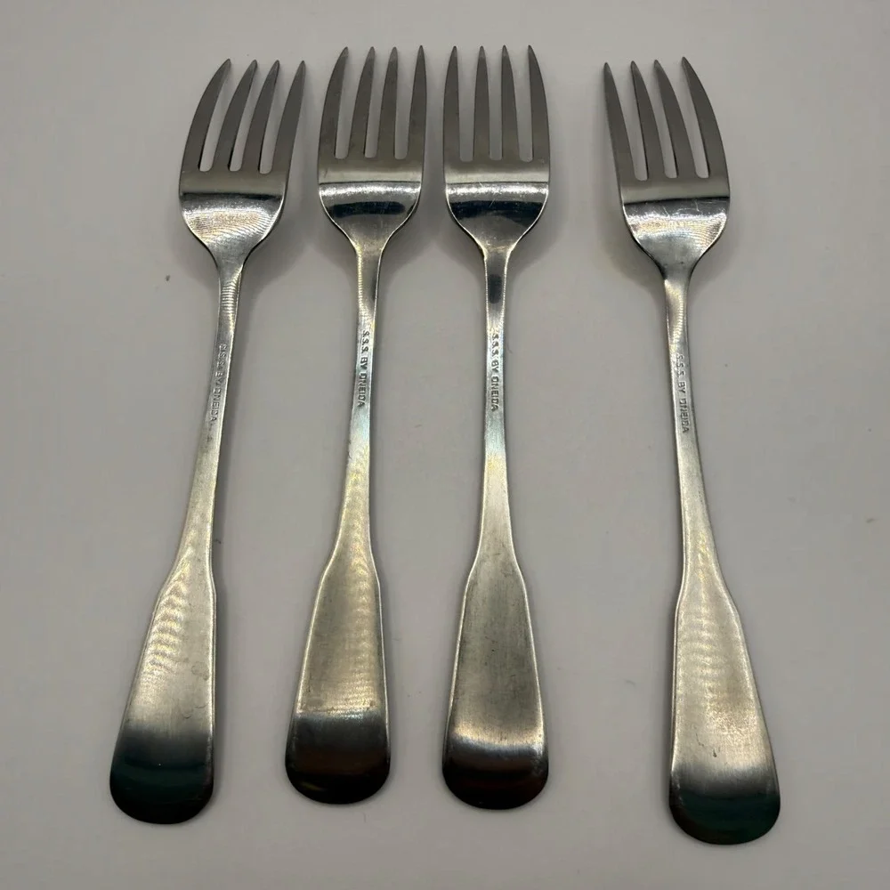 Oneida SSS Stainless Steel Dinner Forks Set of 4 Fiddle Pattern 7.5 Inch